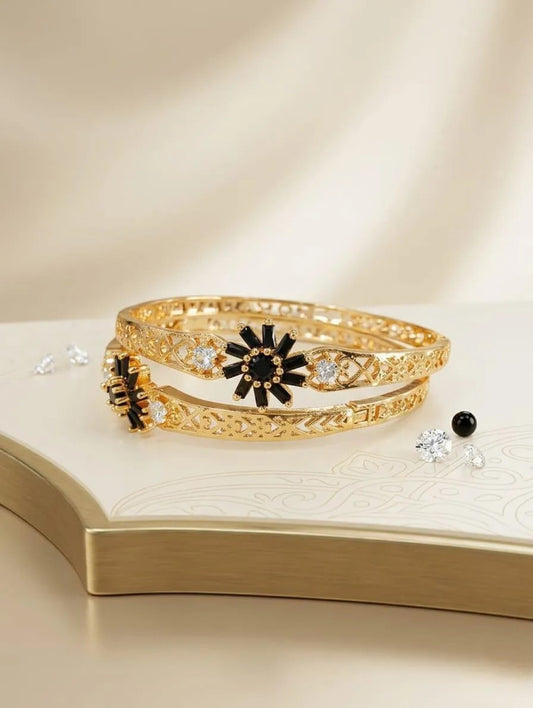 2 Pcs Modern Design Gold Plated Crystal Kara Bangles