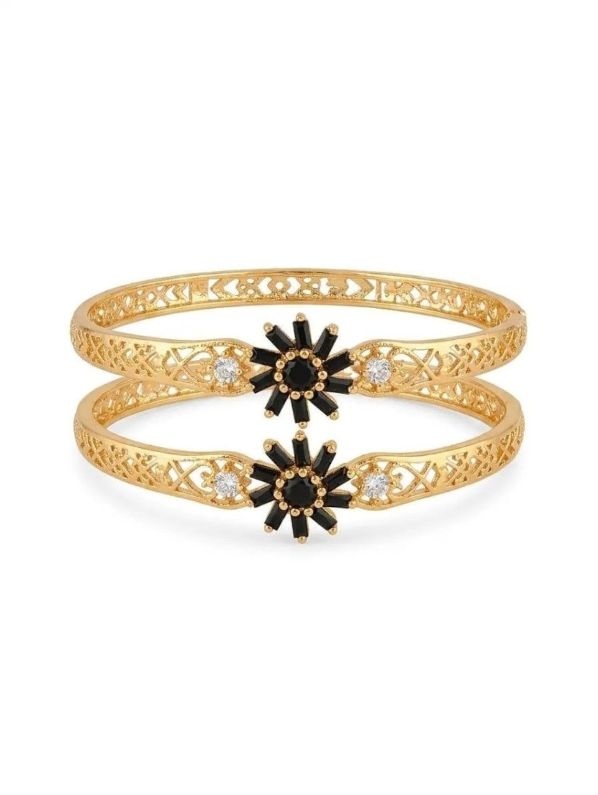 2 Pcs Modern Design Gold Plated Crystal Kara Bangles