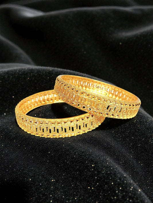 Golden Kara Bangle Set (2 Pcs) – Elegant Wedding & Party Wear