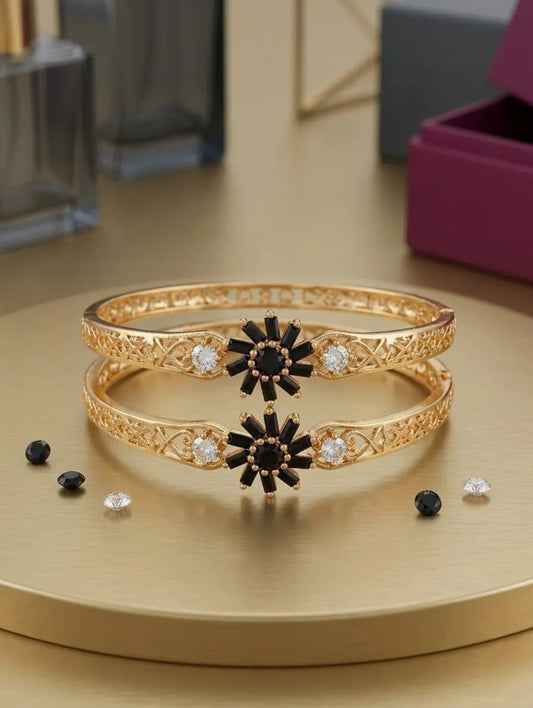 2 Pcs Modern Design Gold Plated Crystal Kara Bangles