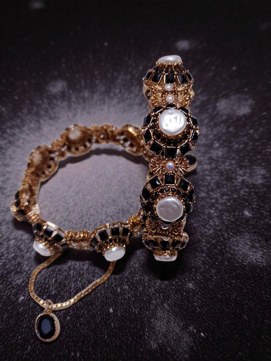 Royal Antique Gold & Black Pearl Statement Bangles – Luxury Bridal & Party Wear Bangles